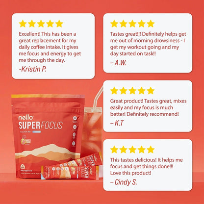 Nello Superfocus - Nootropic Drink Mix with Lion's Mane, Rhodiola & Alpha-GPC-Convenient