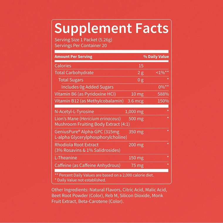 Nello Superfocus - Nootropic Drink Mix with Lion's Mane, Rhodiola & Alpha-GPC-Convenient