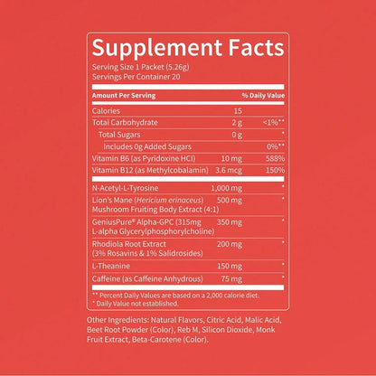 Nello Superfocus - Nootropic Drink Mix with Lion's Mane, Rhodiola & Alpha-GPC-Convenient