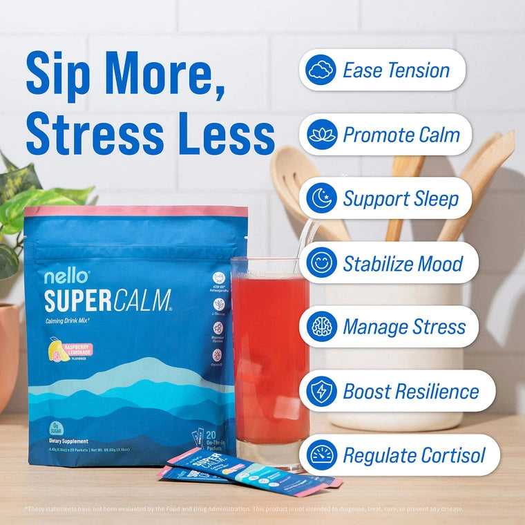 Nello Supercalm-Drink Mix with magnesium glycinate,KSM-66 & vitamin D3-Convenient