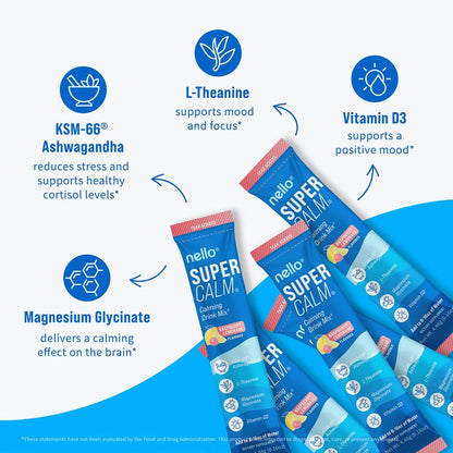 Nello Supercalm-Drink Mix with magnesium glycinate,KSM-66 & vitamin D3-Convenient